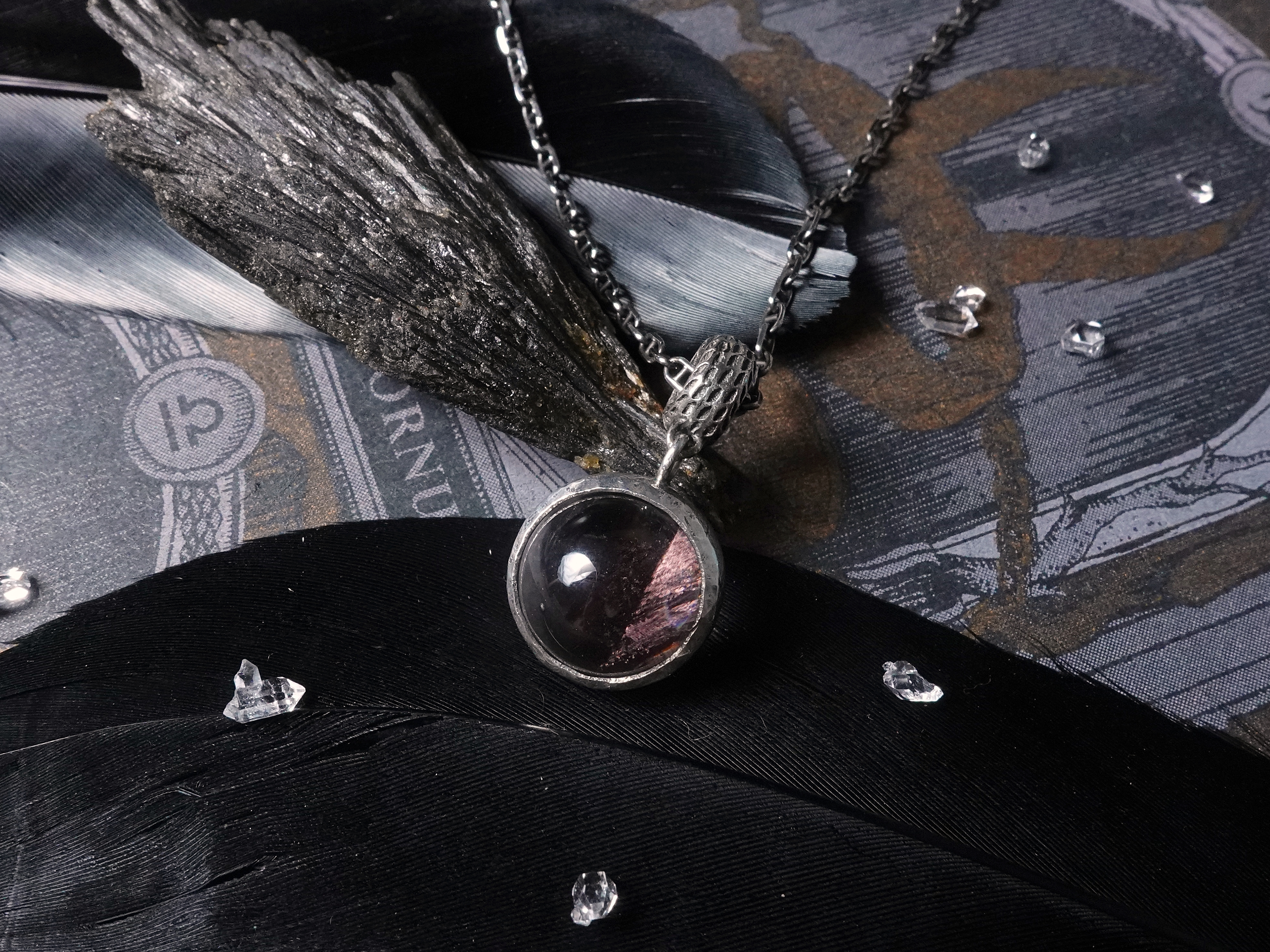 循跡。II。紅針水晶純銀墜