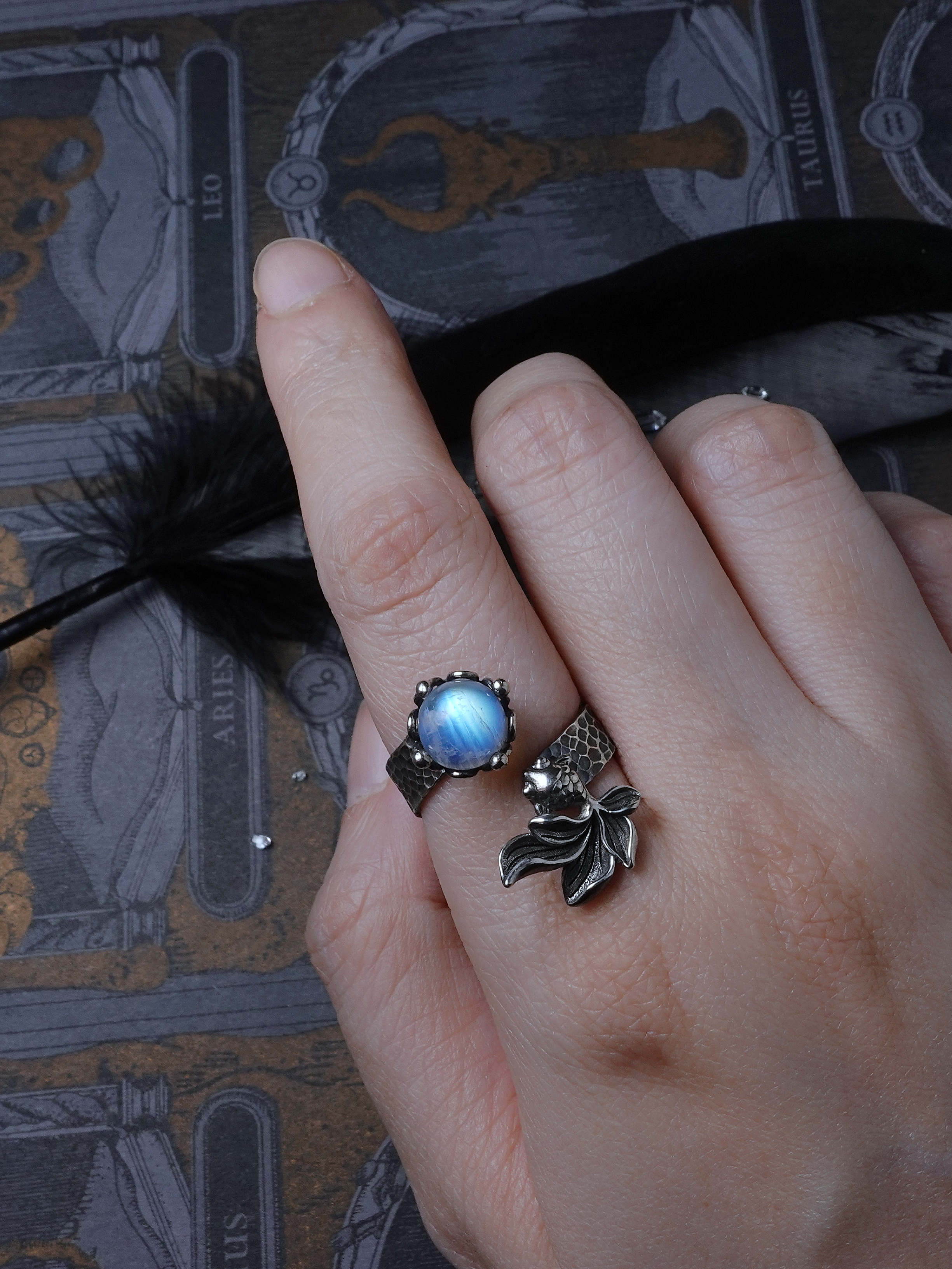 粼光與沫。彩虹月光開口戒