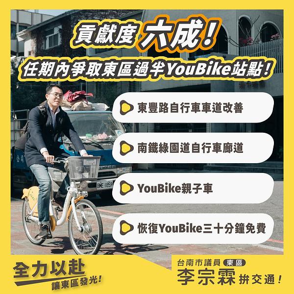 貢獻度六成，任內爭取東區過半YouBike站點！
