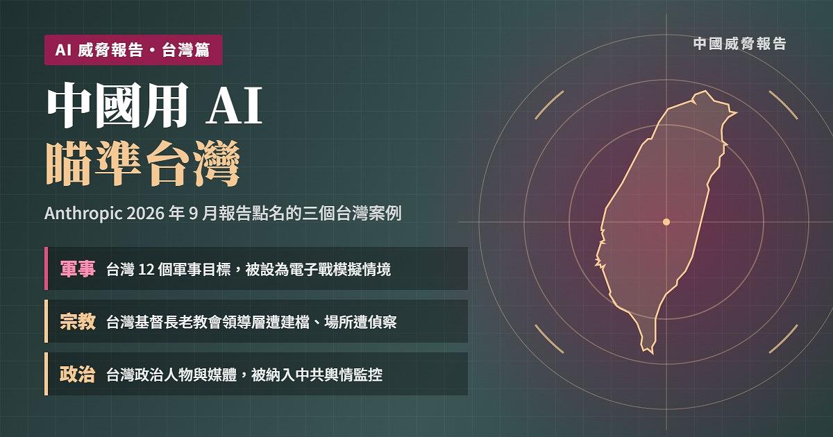 中國用 AI 瞄準台灣：Anthropic 威脅報告中的三個台灣案例