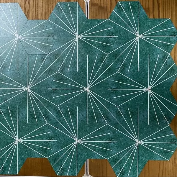 HHLO51(放射星光)-MIT擬瓷感六角花磚貼/廚房防油貼/地板裝飾貼/傢俱翻新貼皮(單片入)