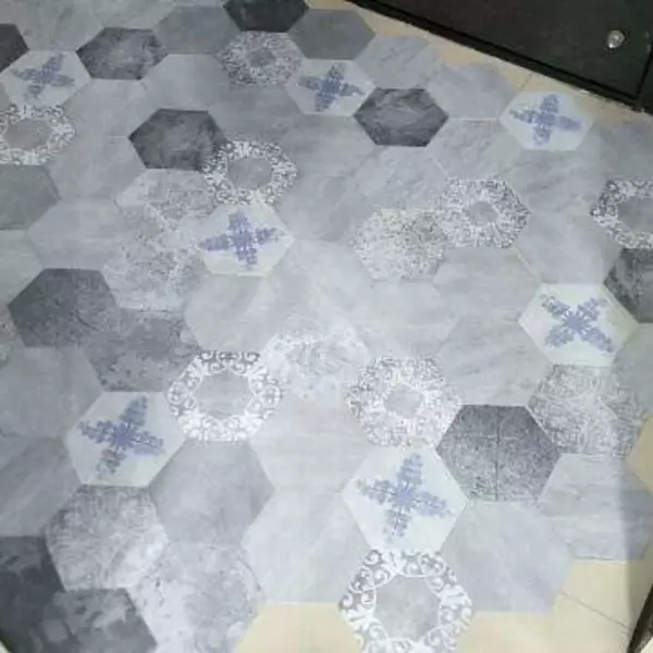 HHBJ8(復古葡式花磚系列)-MIT擬瓷感六角花磚貼/廚房防油貼/地板裝飾貼/傢俱翻新貼皮(單片入)