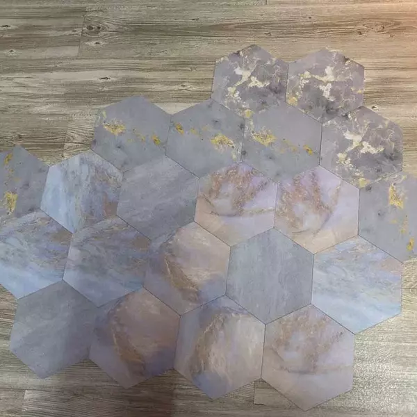 HHDF67(復古金彩大理石系)-MIT擬瓷感六角花磚貼/廚房防油貼/地板裝飾貼/傢俱翻新貼皮(單片入)