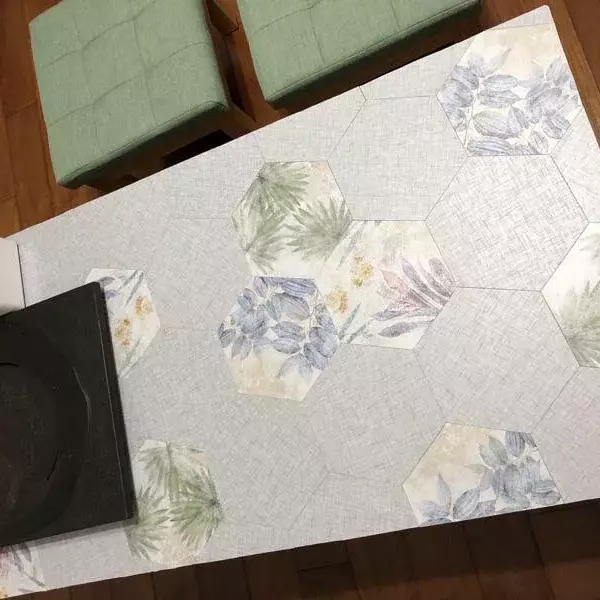 HHMK59(素雅織布紋)-MIT擬瓷感六角花磚貼/廚房防油貼/地板裝飾貼/傢俱翻新貼皮(單片入)