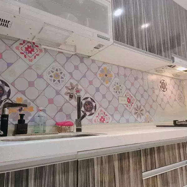 SSRQ60(波希米亞風)-MIT擬瓷感正方形花磚貼/廚房防油貼/地板裝飾貼/傢俱翻新貼皮(單片入)