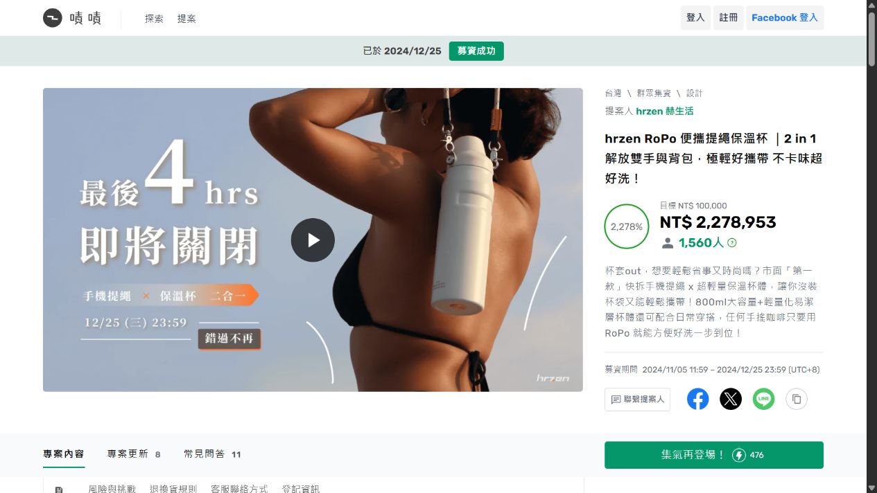 RoPo 募資計畫嘖嘖募資頁截圖